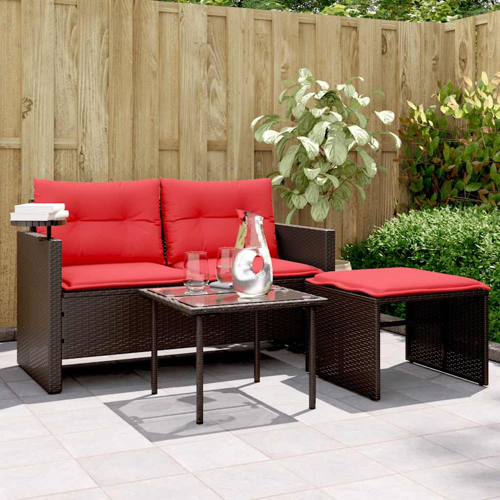vidaXL 3-Piece Garden Sofa Set with Cushions, Brown, Poly Rattan