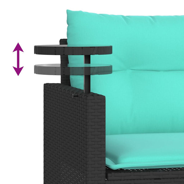vidaXL 3-Piece Garden Sofa Set with Cushions, Black Poly Rattan