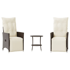 vidaXL 3-Piece Bistro Set with Cushions Brown Poly Rattan
