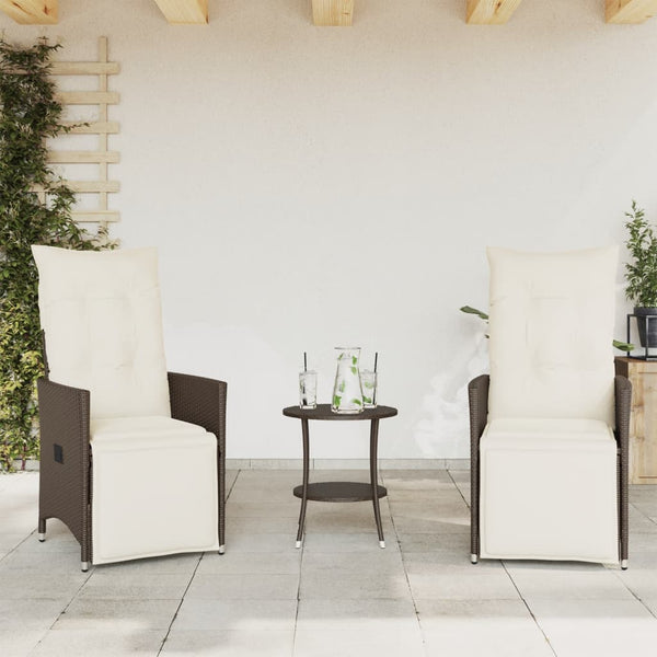 vidaXL 3-Piece Bistro Set with Cushions Brown Poly Rattan