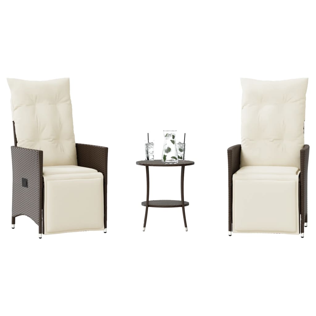 vidaXL 3-Piece Bistro Set with Cushions Brown Poly Rattan