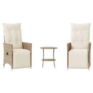 vidaXL 3-Piece Bistro Set with Cushions Beige Poly Rattan
