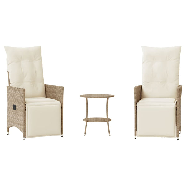 vidaXL 3-Piece Bistro Set with Cushions Beige Poly Rattan