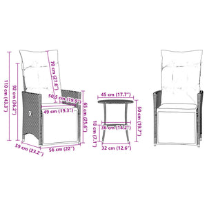 vidaXL 3-Piece Bistro Set with Cushions Beige Poly Rattan