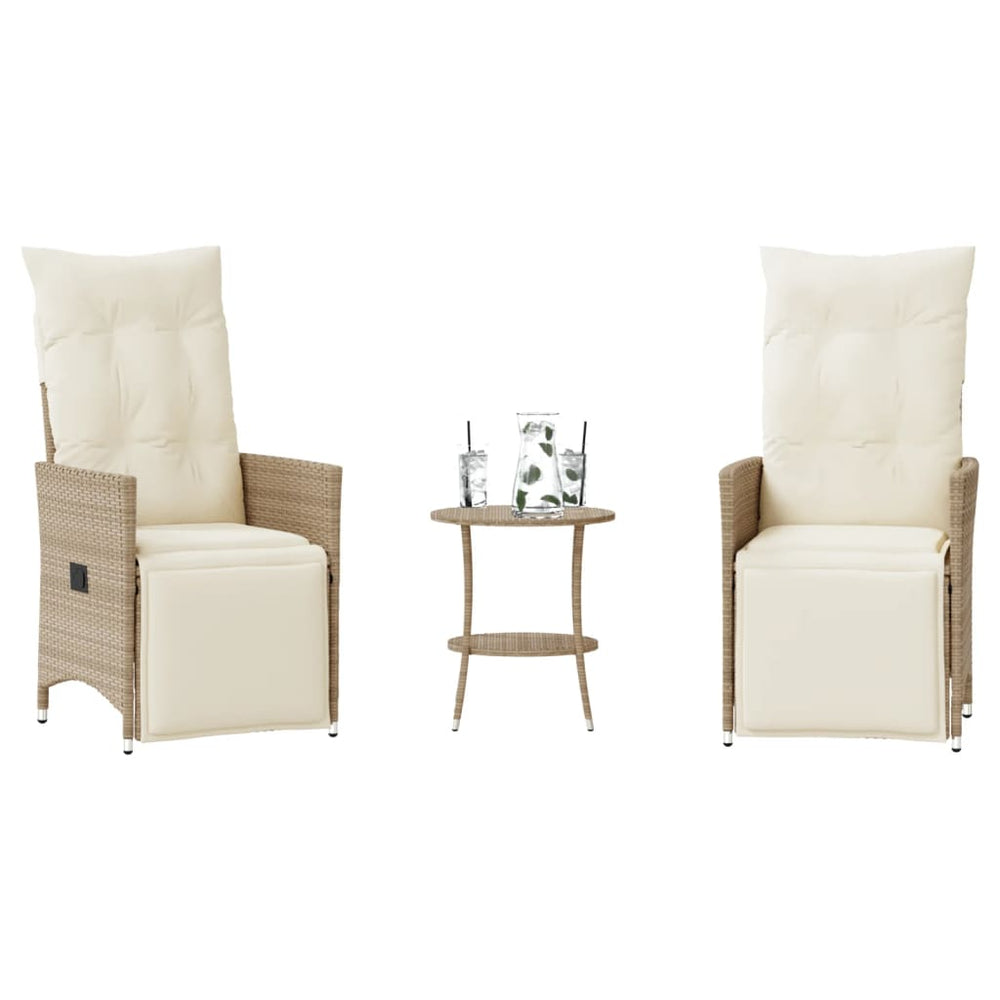 vidaXL 3-Piece Bistro Set with Cushions Beige Poly Rattan