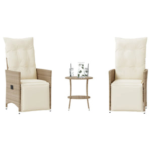vidaXL 3-Piece Bistro Set with Cushions Beige Poly Rattan