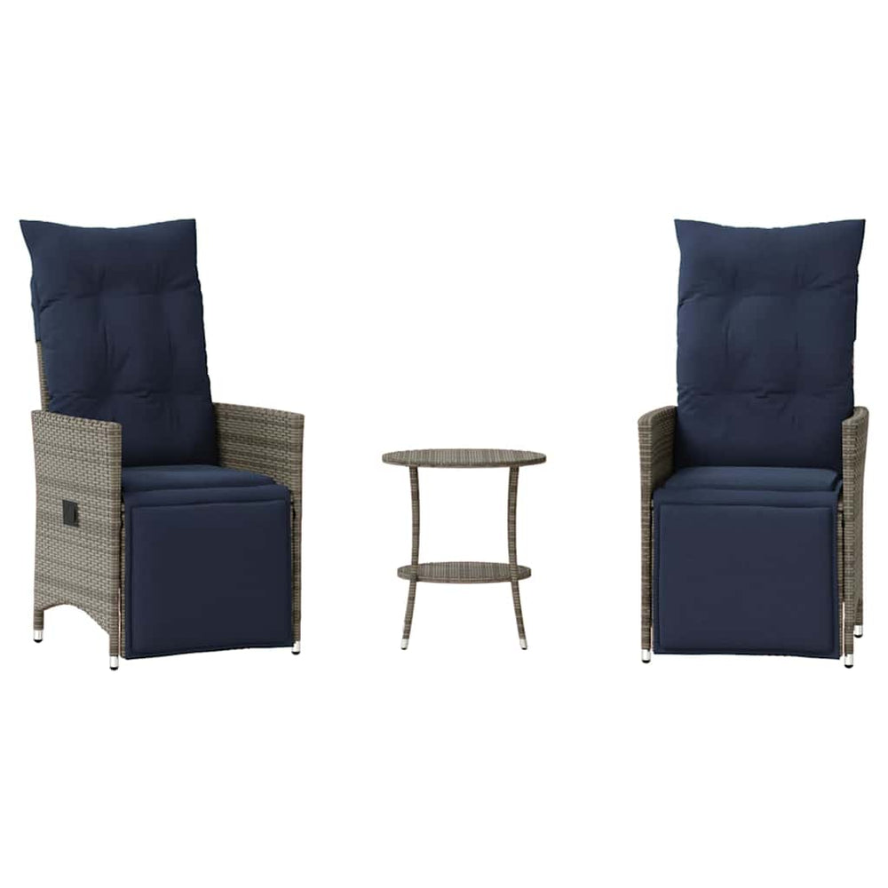 vidaXL 3-Piece Bistro Set with Cushions Grey Poly Rattan