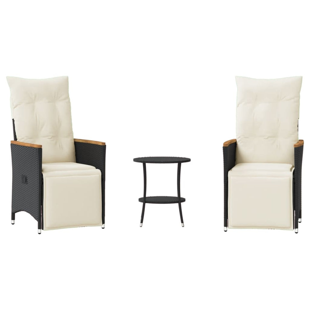 vidaXL 3-Piece Bistro Set with Cushions Black Poly Rattan