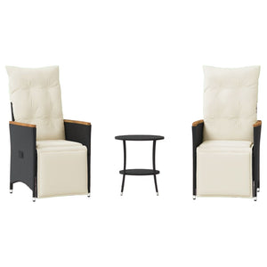 vidaXL 3-Piece Bistro Set with Cushions Black Poly Rattan