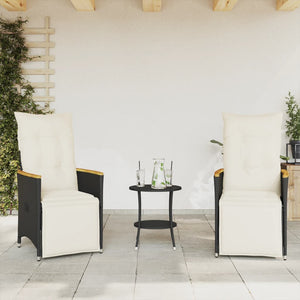 vidaXL 3-Piece Bistro Set with Cushions Black Poly Rattan