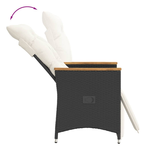 vidaXL 3-Piece Bistro Set with Cushions Black Poly Rattan