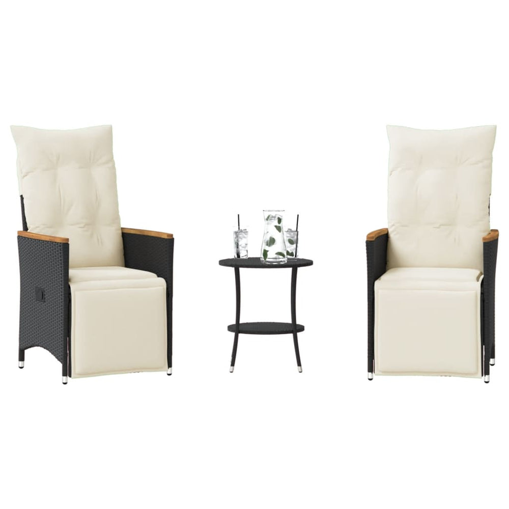 vidaXL 3-Piece Bistro Set with Cushions Black Poly Rattan