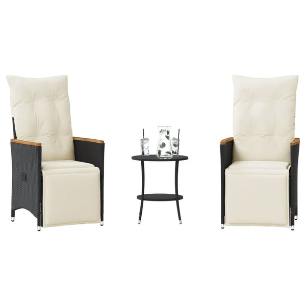 vidaXL 3-Piece Bistro Set with Cushions Black Poly Rattan