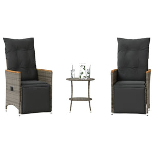 vidaXL 3-Piece Bistro Set with Cushions Grey Poly Rattan