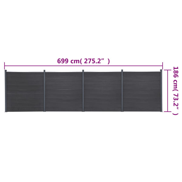 vidaXL Fence Panel Set Grey 699x186 cm WPC