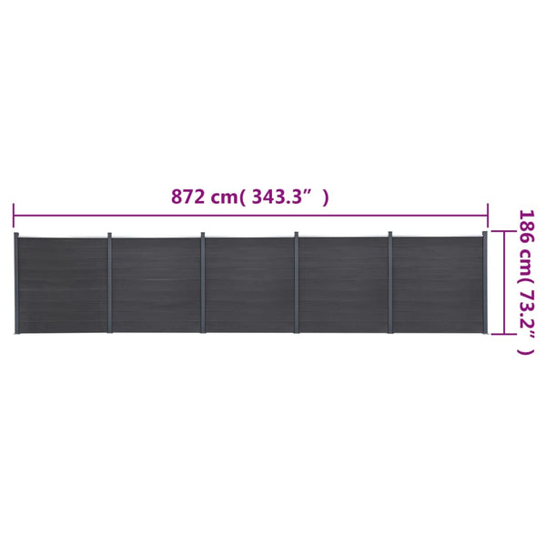 vidaXL Fence Panel Set Grey 872x186 cm WPC