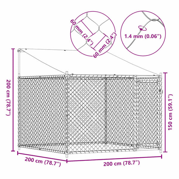 vidaXL Dog Kennel with Roof and Door Grey 2x2x2 m Galvanized Steel