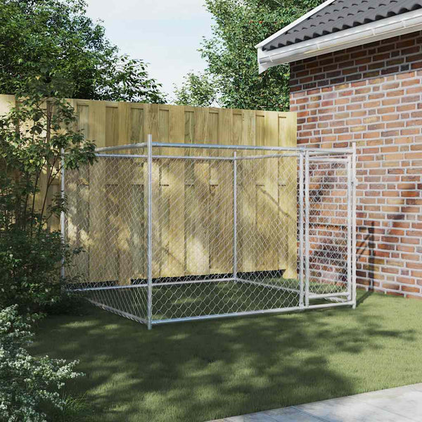 vidaXL Dog Kennel with Door Grey 2x2x1.5 m Galvanised Steel