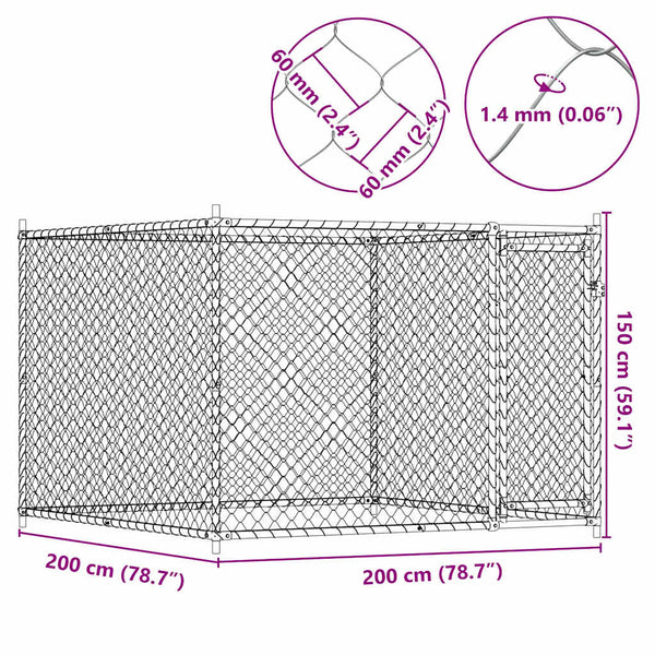 vidaXL Dog Kennel with Door Grey 2x2x1.5 m Galvanised Steel