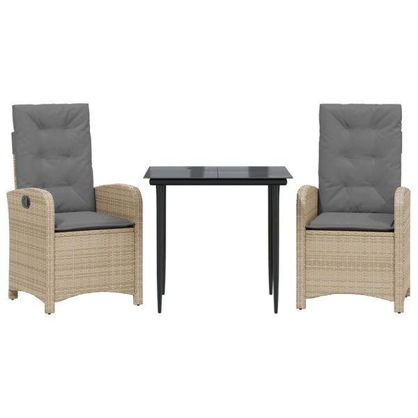 3-tlg. Poly Rattan Garten Essgruppe mit Kissen