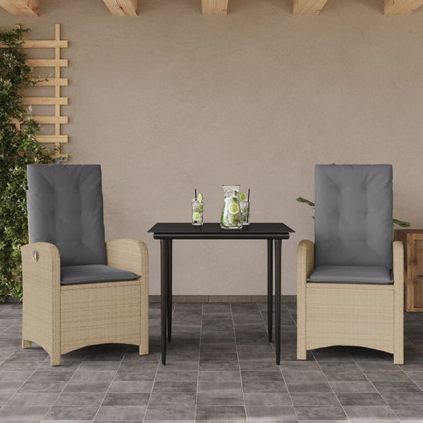 3-tlg. Poly Rattan Garten Essgruppe mit Kissen