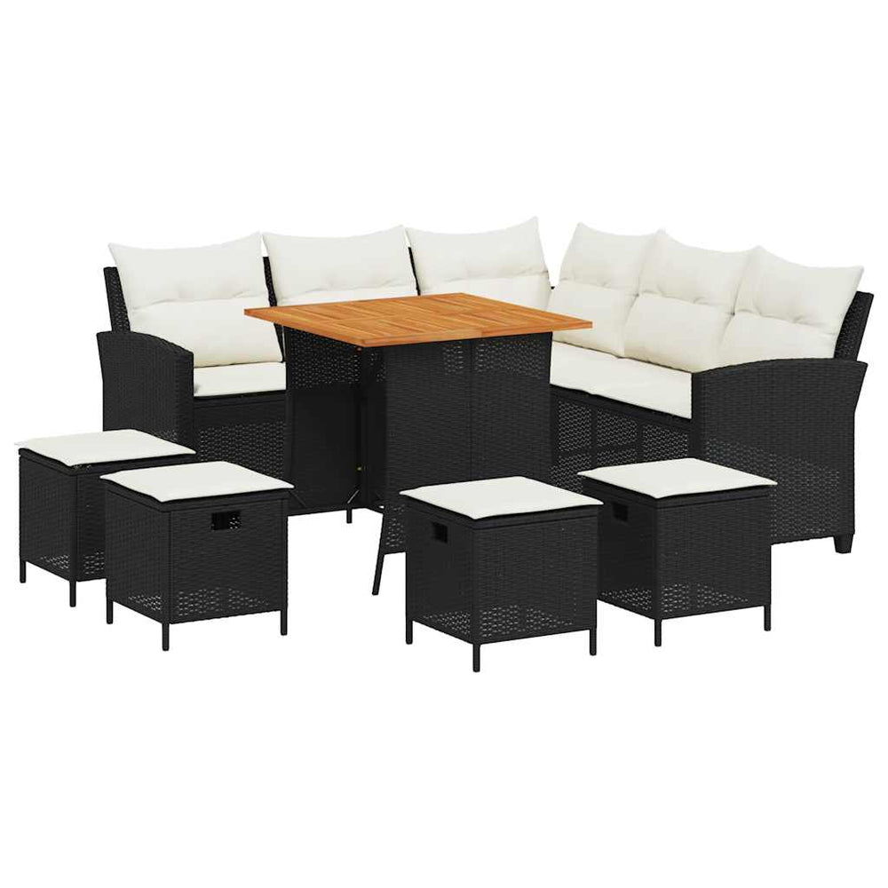 6-tlg. Garten Sofagarnitur L-Form Poly Rattan Schwarz