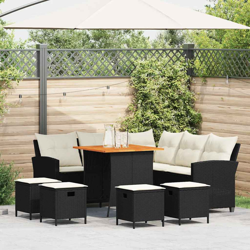 6-tlg. Garten Sofagarnitur L-Form Poly Rattan Schwarz
