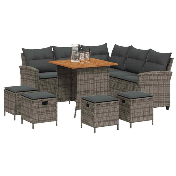 6-tlg. Garten Sofagarnitur Grau Poly Rattan