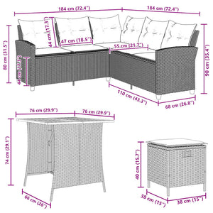 6-tlg. Garten Sofagarnitur Grau Poly Rattan