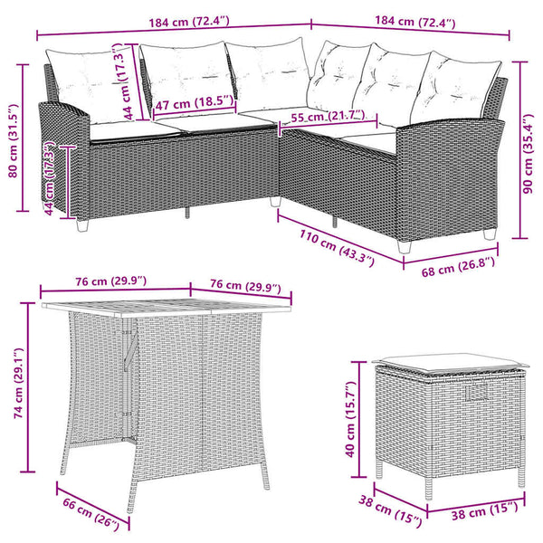 6-tlg. Garten Sofagarnitur Grau Poly Rattan