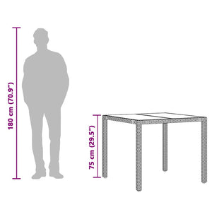 vidaXL Garden Table with Glass Top Grey 90x90x75 cm Poly Rattan