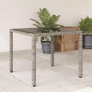 vidaXL Garden Table with Glass Top Grey 90x90x75 cm Poly Rattan