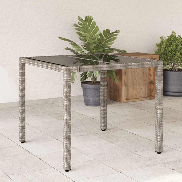 vidaXL Garden Table with Glass Top Grey 90x90x75 cm Poly Rattan