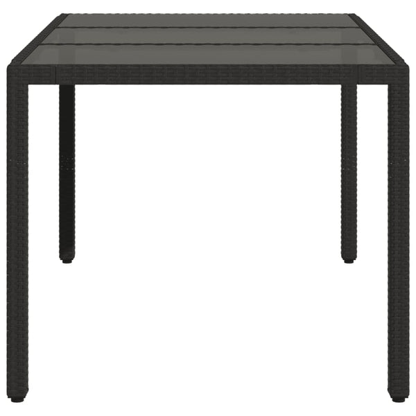 vidaXL Garden Table with Glass Top Black 150x90x75 cm Poly Rattan