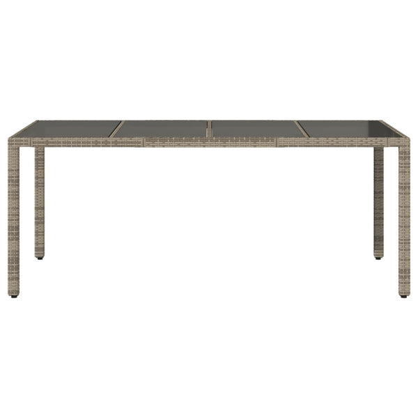 vidaXL Garden Table with Glass Top Grey 190x90x75 cm Poly Rattan