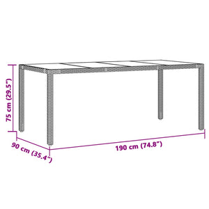 vidaXL Garden Table with Glass Top Grey 190x90x75 cm Poly Rattan