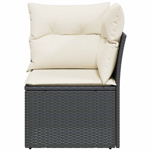 vidaXL Garden Corner Sofa with Cushions Black Poly Rattan