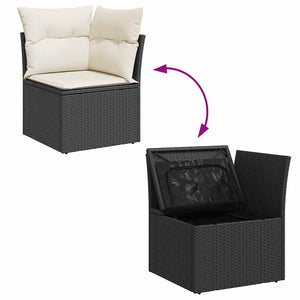 vidaXL Garden Corner Sofa with Cushions Black Poly Rattan