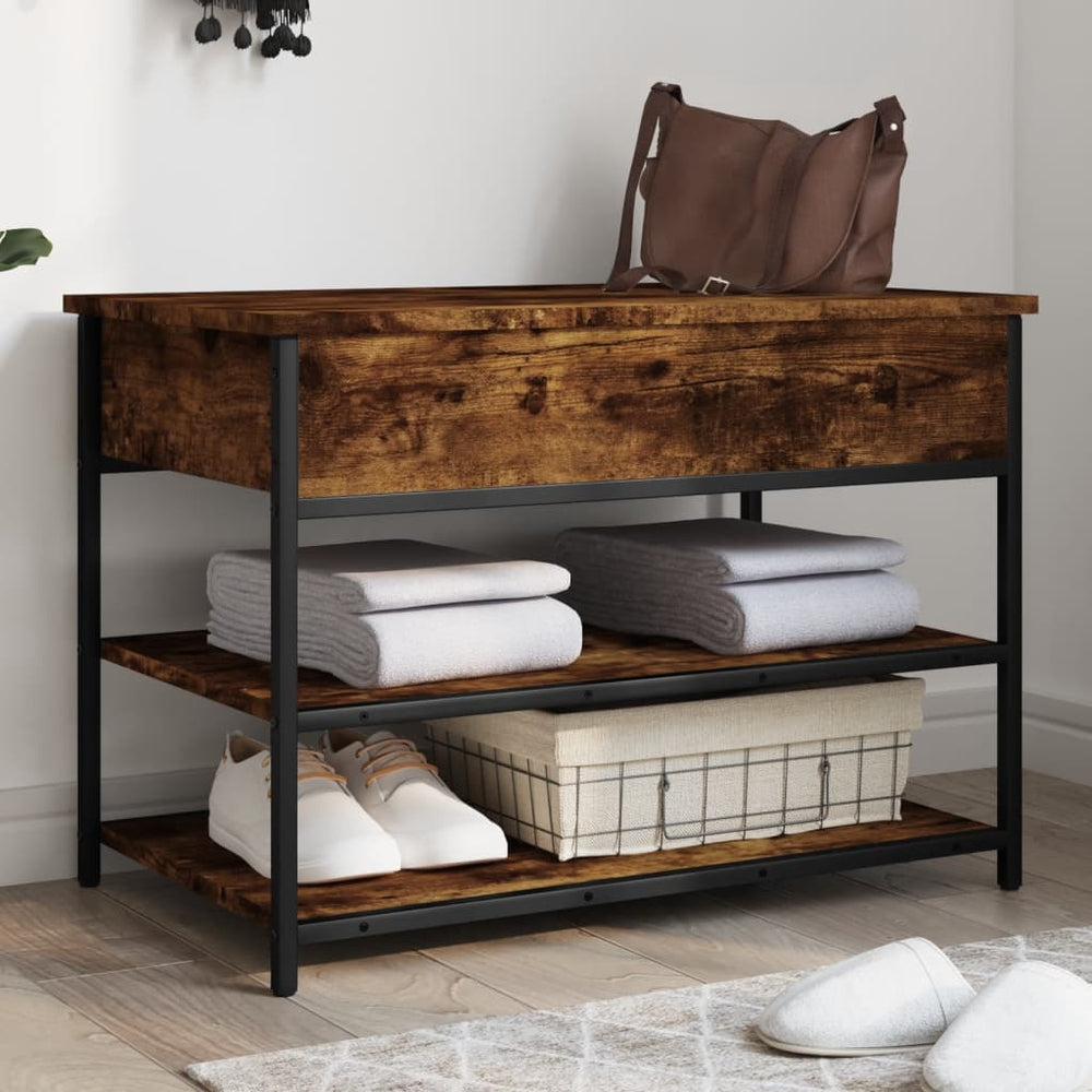 vidaXL Shoe Storage Bench Smoked Oak 70x42.5x50 cm Engineered Wood