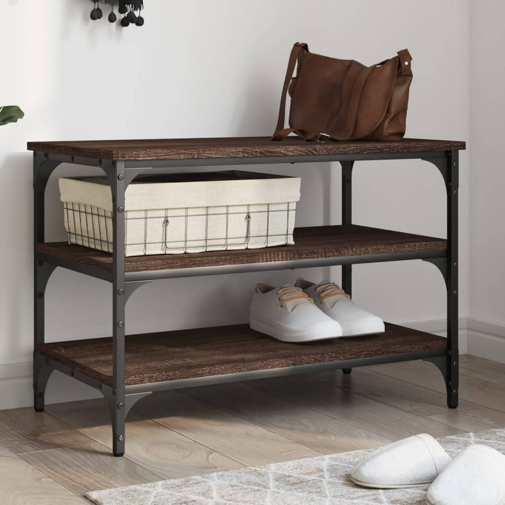 vidaXL Shoe Bench Brown Oak Look 70x38.5x49 cm Engineered Wood