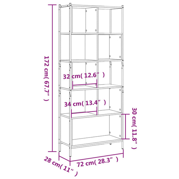 vidaXL Bookcase Black 72x28x172 cm Engineered Wood