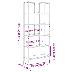 vidaXL Bookcase Smoked Oak 72x28x172 cm Engineered Wood
