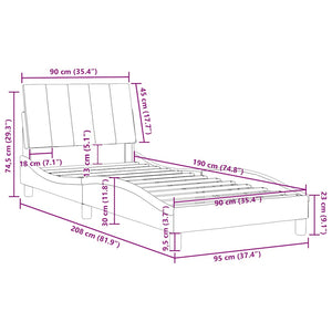 Bettgestell Blau Samt 90x190 cm
