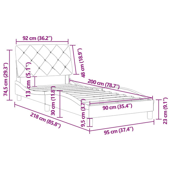 vidaXL Bed Frame without Mattress Blue 90x200 cm Velvet