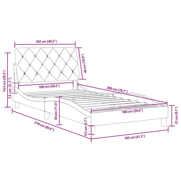 vidaXL Bed Frame without Mattress Blue 100x200 cm Velvet