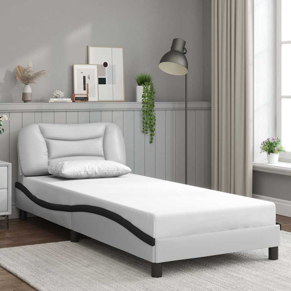 vidaXL Bed Frame without Mattress "Hvar" White and Black 90x200 cm Faux Leather