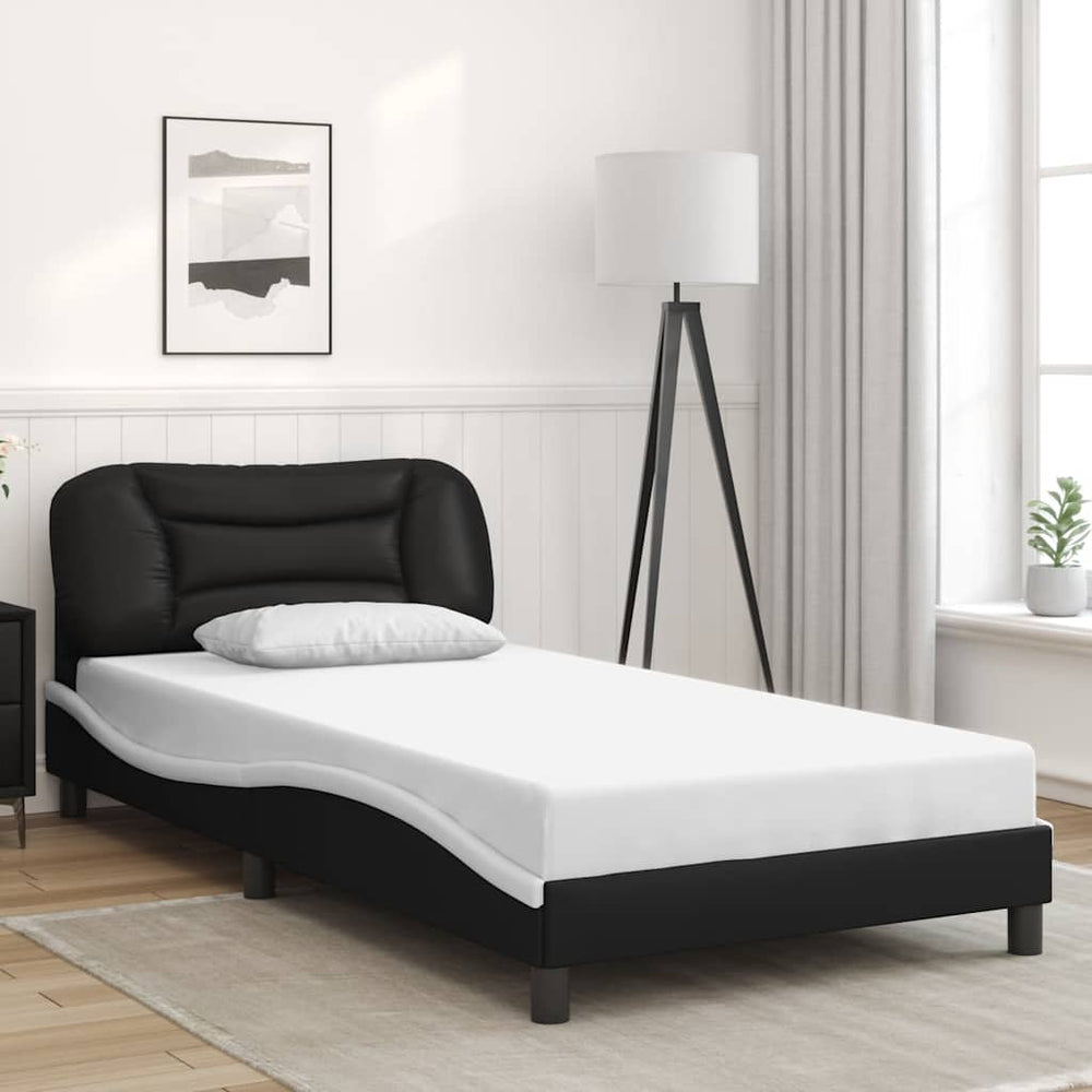 vidaXL Bed Frame without Mattress "Hvar" Black and White 100x200 cm Faux Leather