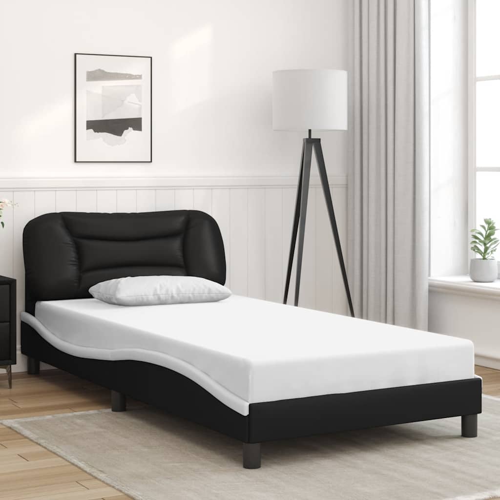 vidaXL Bed Frame without Mattress "Hvar" Black and White 100x200 cm Faux Leather