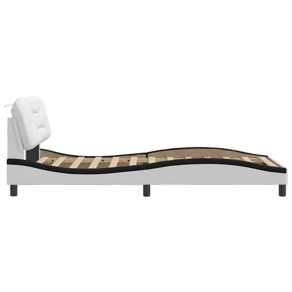 vidaXL Bed Frame Without Mattress "Hvar" White and Black 100x200 cm Faux Leather