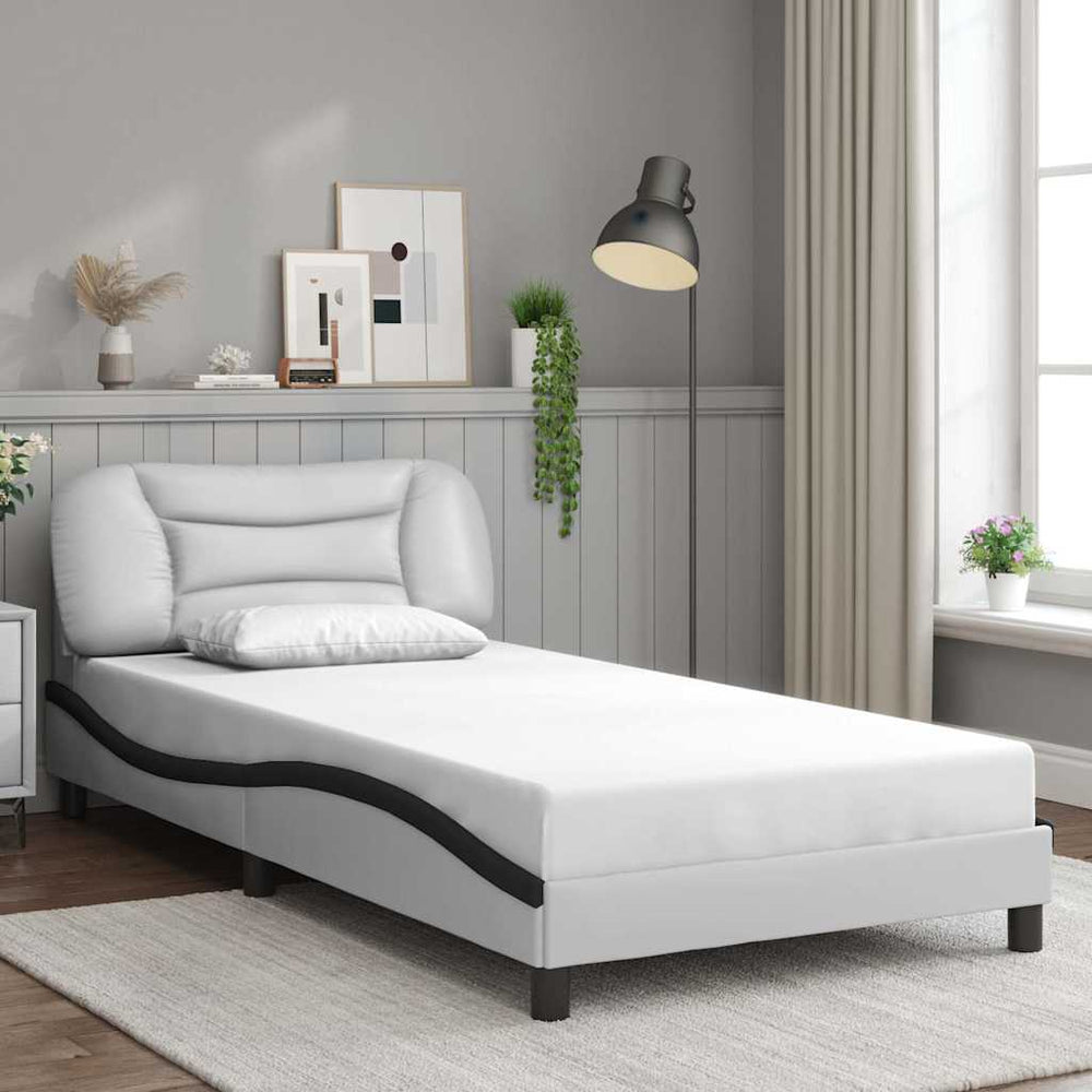 vidaXL Bed Frame Without Mattress "Hvar" White and Black 100x200 cm Faux Leather